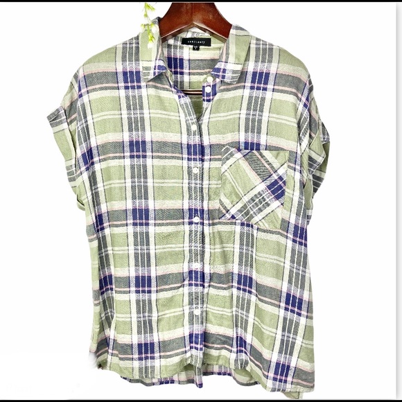 Sanctuary• Plaid linen button down - Picture 2 of 6